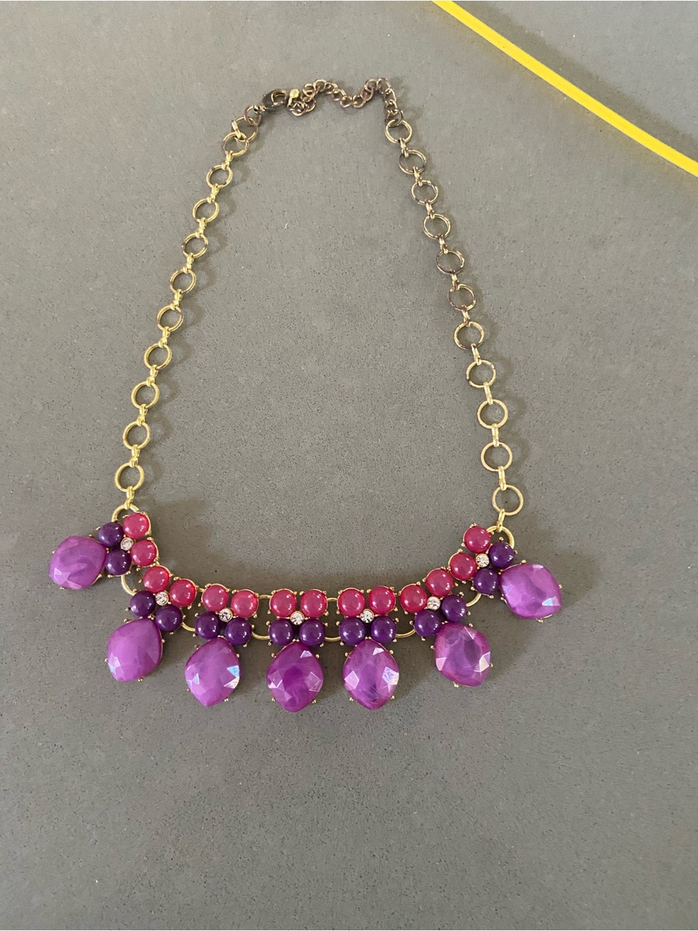 Gold-Tone Statement Necklace with Pink and Purple Gem ( paste) pieces